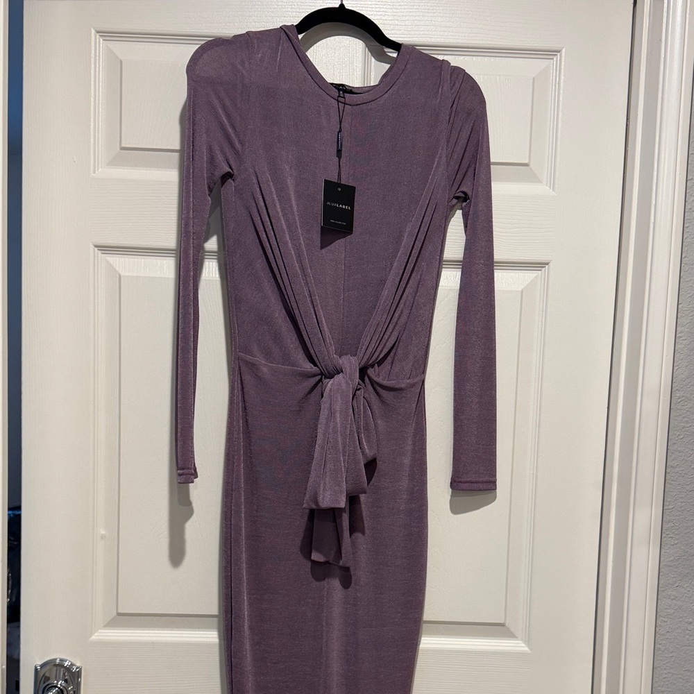 JLUXLABEL Mauve Tie-Waist Long Sleeve Midi Dress